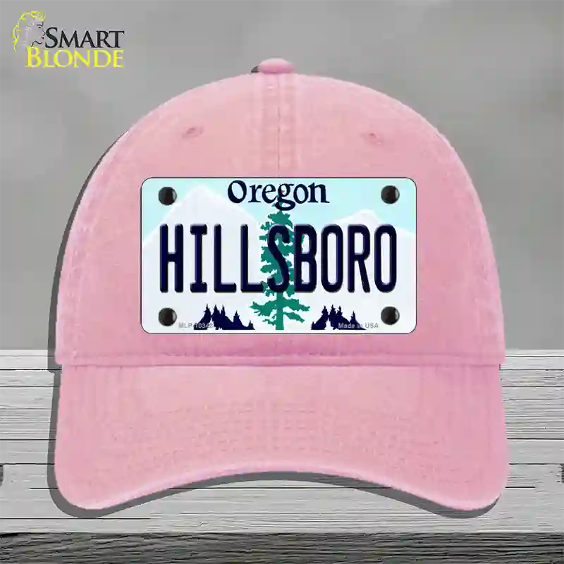 Hillsboro Oregon Novelty License Plate Hat Unconstructed Cotton / Pink