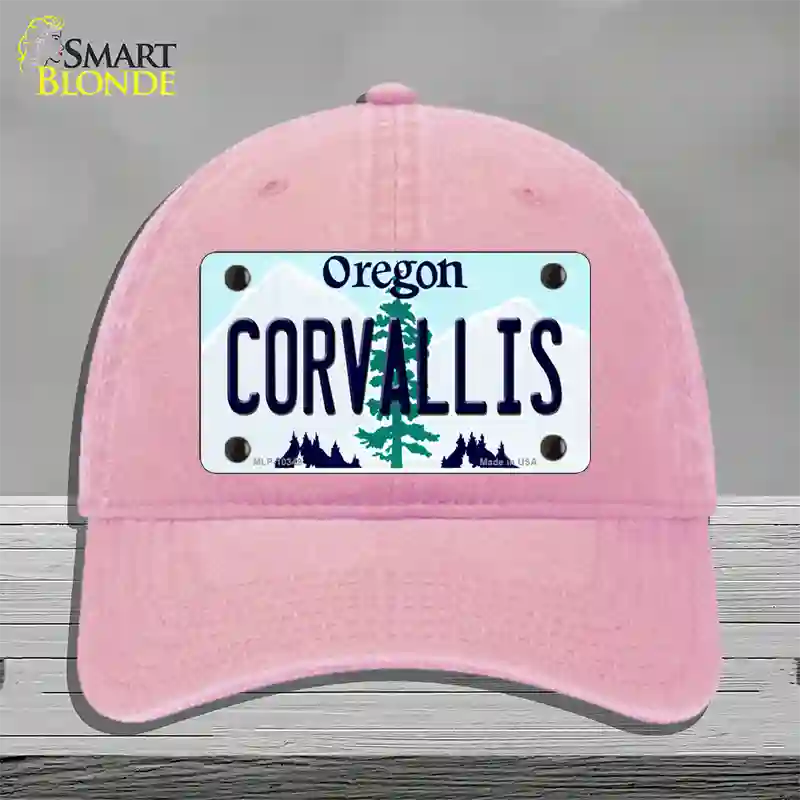 Corvallis Oregon Novelty License Plate Hat Unconstructed Cotton / Pink