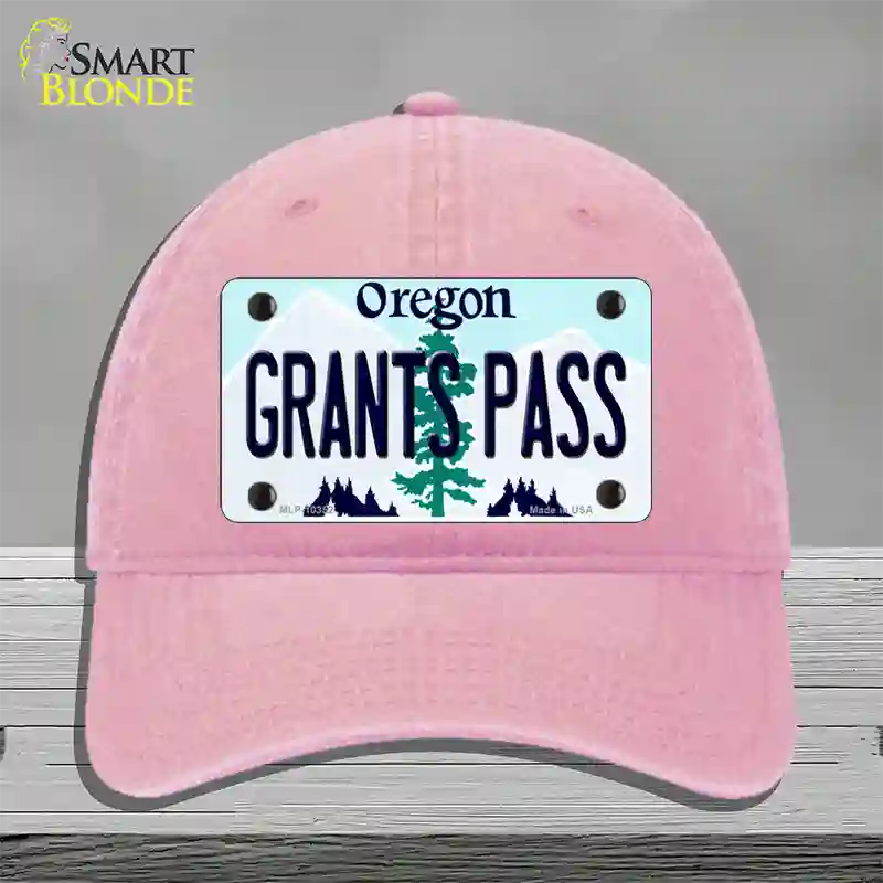 Grants Pass Oregon Novelty License Plate Hat Unconstructed Cotton / Pink