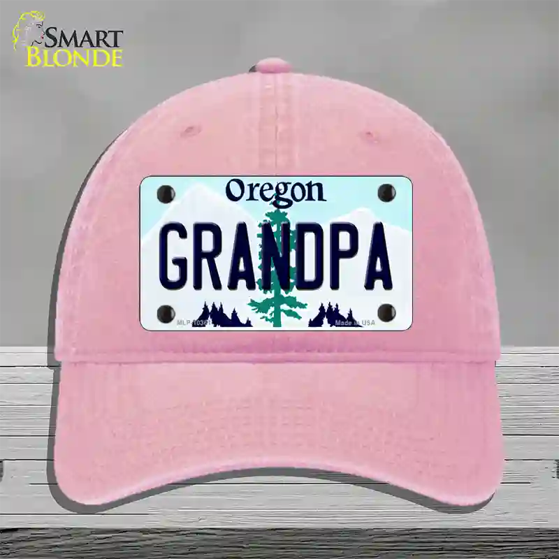 Grandpa Oregon Novelty License Plate Hat Unconstructed Cotton / Pink