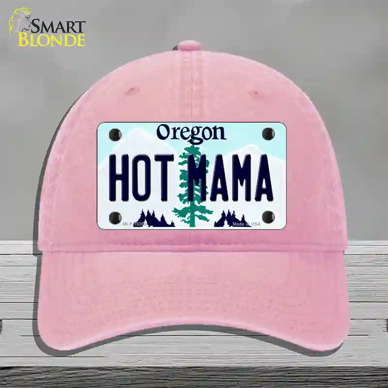 Hot Mama Oregon Novelty License Plate Hat Unconstructed Cotton / Pink