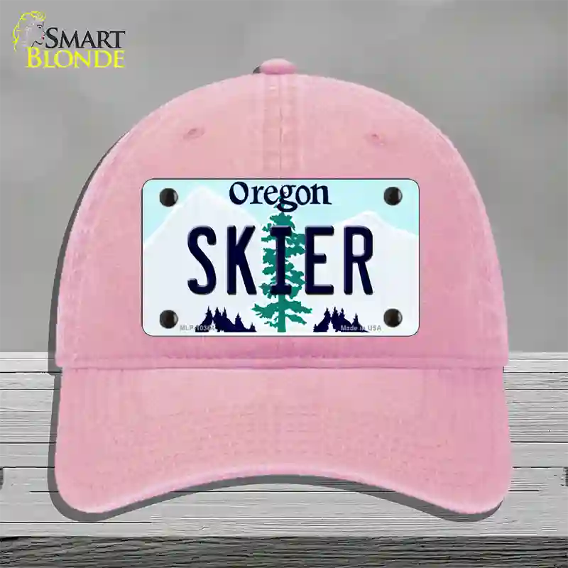 Skier Oregon Novelty License Plate Hat Unconstructed Cotton / Pink