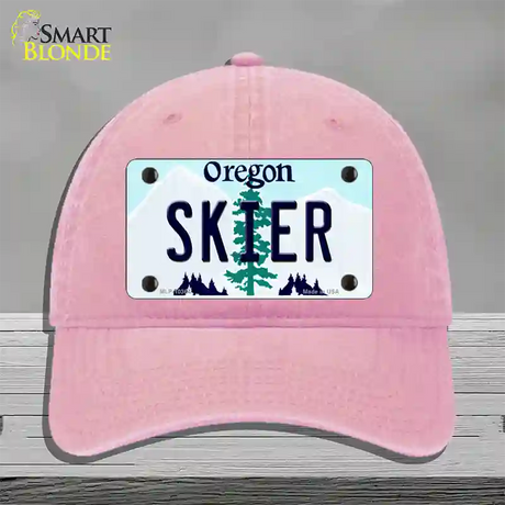 Skier Oregon Novelty License Plate Hat Unconstructed Cotton / Pink