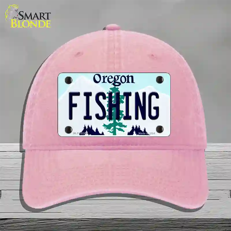 Fishing Oregon Novelty License Plate Hat Unconstructed Cotton / Pink