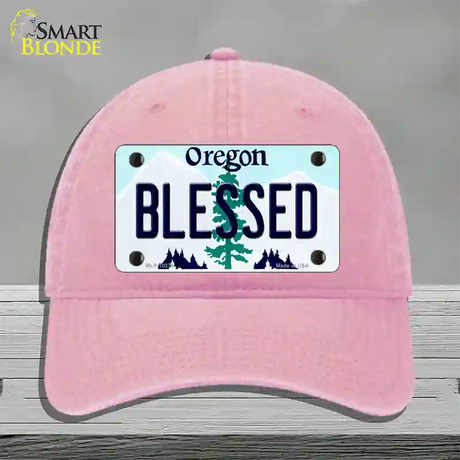 Blessed Oregon Novelty License Plate Hat Unconstructed Cotton / Pink