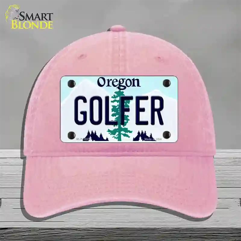 Golfer Oregon Novelty License Plate Hat Unconstructed Cotton / Pink