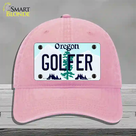 Golfer Oregon Novelty License Plate Hat Unconstructed Cotton / Pink