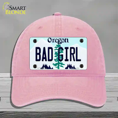 Bad Girl Oregon Novelty License Plate Hat Unconstructed Cotton / Pink