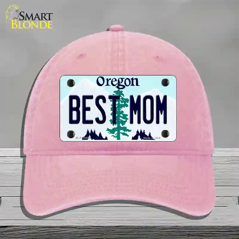 Best Mom Oregon Novelty License Plate Hat Unconstructed Cotton / Pink