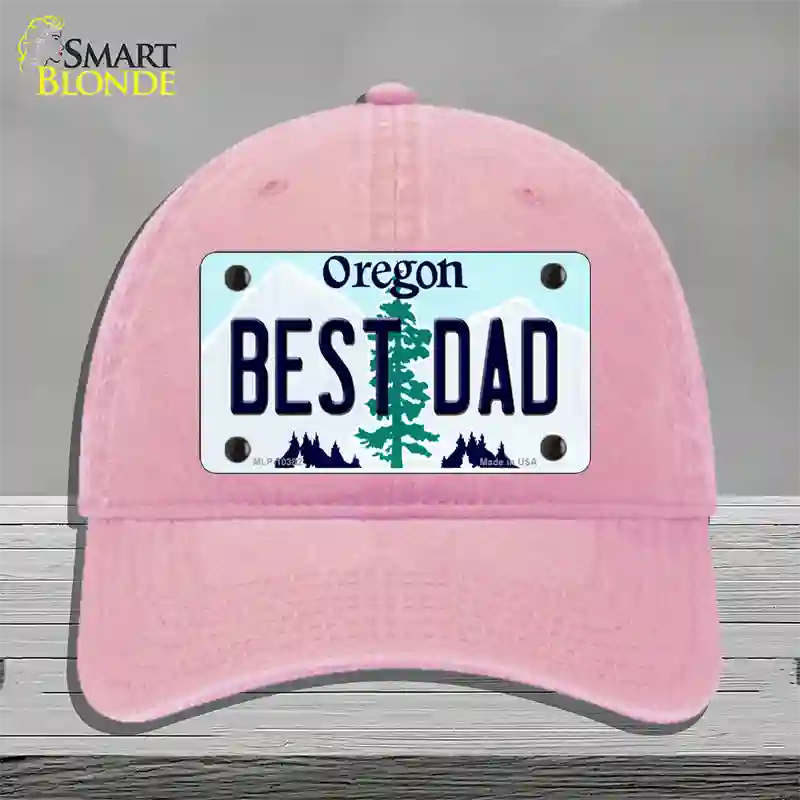 Best Dad Oregon Novelty License Plate Hat Unconstructed Cotton / Pink