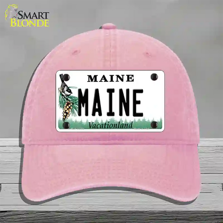 Maine Vacationland Novelty License Plate Hat Unconstructed Cotton / Pink