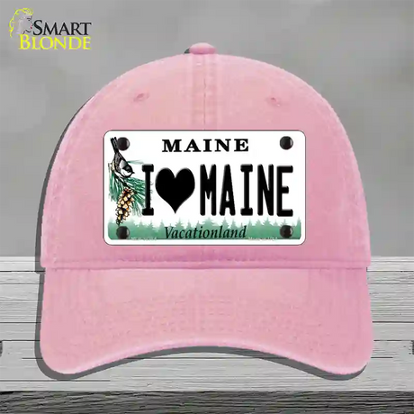 I Love Maine Novelty License Plate Hat Unconstructed Cotton / Pink