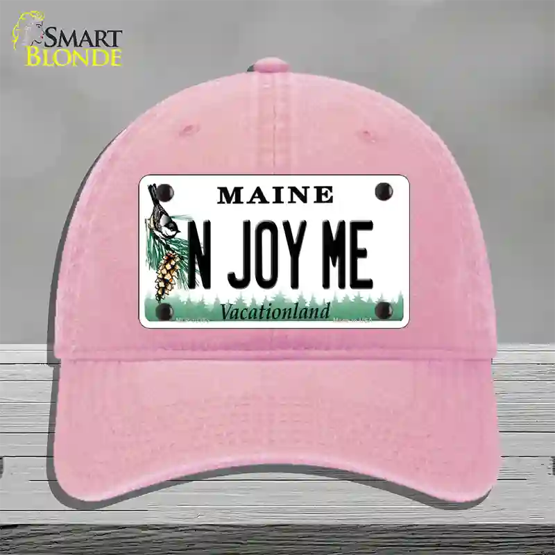 N Joy ME Maine Novelty License Plate Hat Unconstructed Cotton / Pink