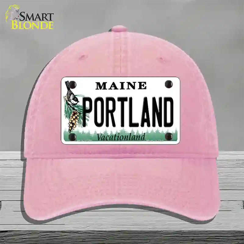 Portland Maine Novelty License Plate Hat Unconstructed Cotton / Pink