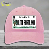 South Portland Maine Novelty License Plate Hat Unconstructed Cotton / Pink