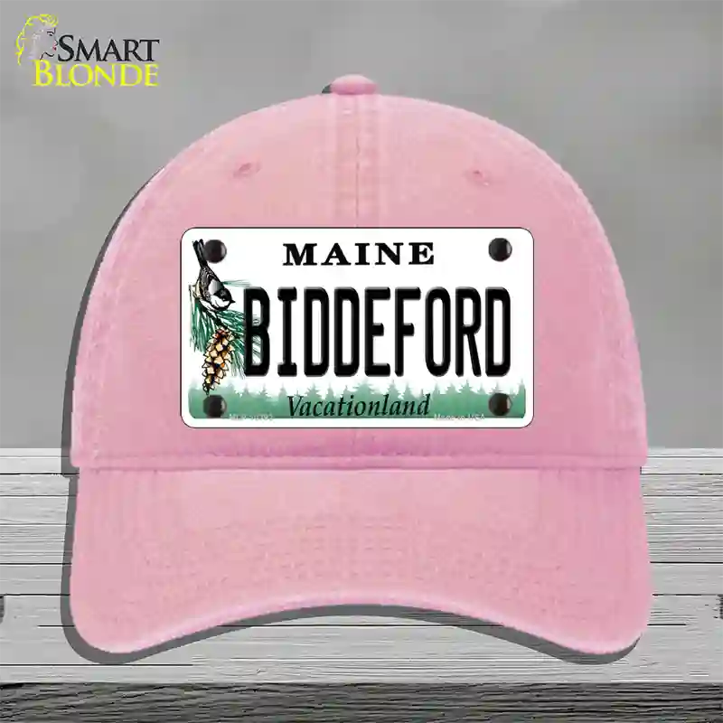 Biddeford Maine Novelty License Plate Hat Unconstructed Cotton / Pink