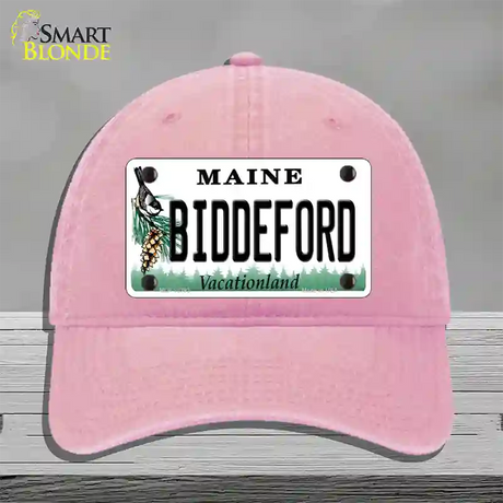 Biddeford Maine Novelty License Plate Hat Unconstructed Cotton / Pink