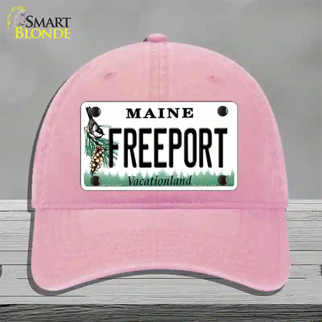 Freeport Maine Novelty License Plate Hat Unconstructed Cotton / Pink