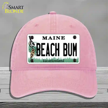 Beach Bum Maine Novelty License Plate Hat Unconstructed Cotton / Pink