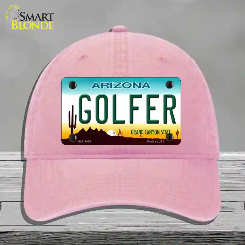 Golfer Arizona Novelty License Plate Hat Unconstructed Cotton / Pink