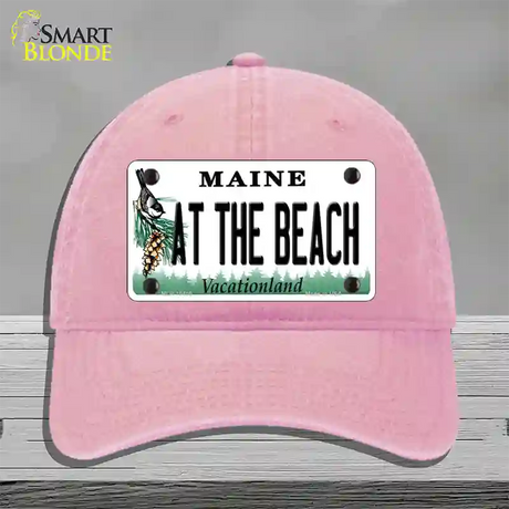 At The Beach Maine Novelty License Plate Hat Unconstructed Cotton / Pink