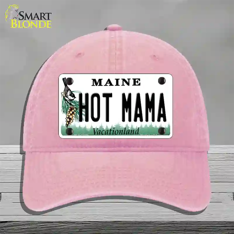 Hot Mama Maine Novelty License Plate Hat Unconstructed Cotton / Pink