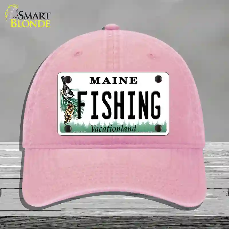 Fishing Maine Novelty License Plate Hat Unconstructed Cotton / Pink