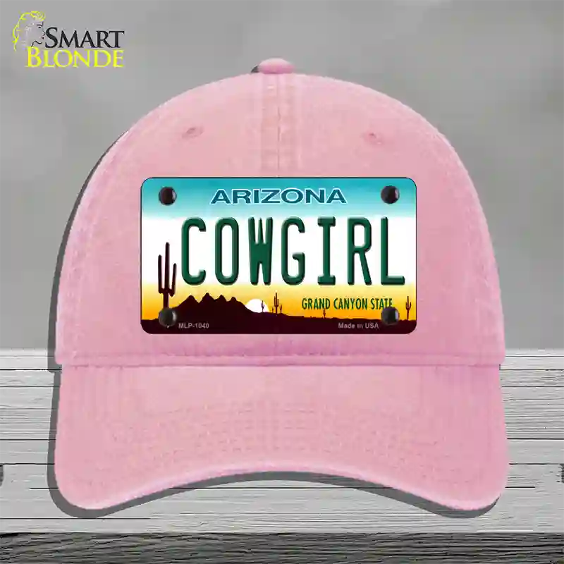 Cowgirl Novelty License Plate Hat Unconstructed Cotton / Pink