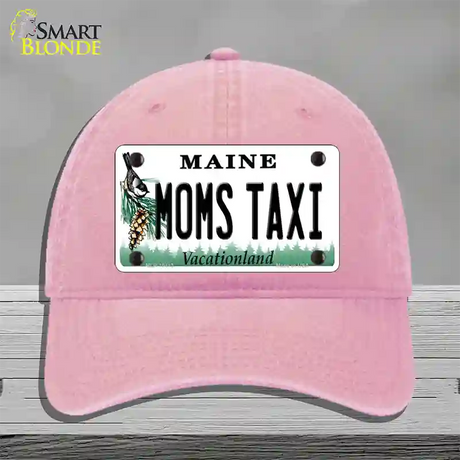 Moms Taxi Maine Novelty License Plate Hat Unconstructed Cotton / Pink