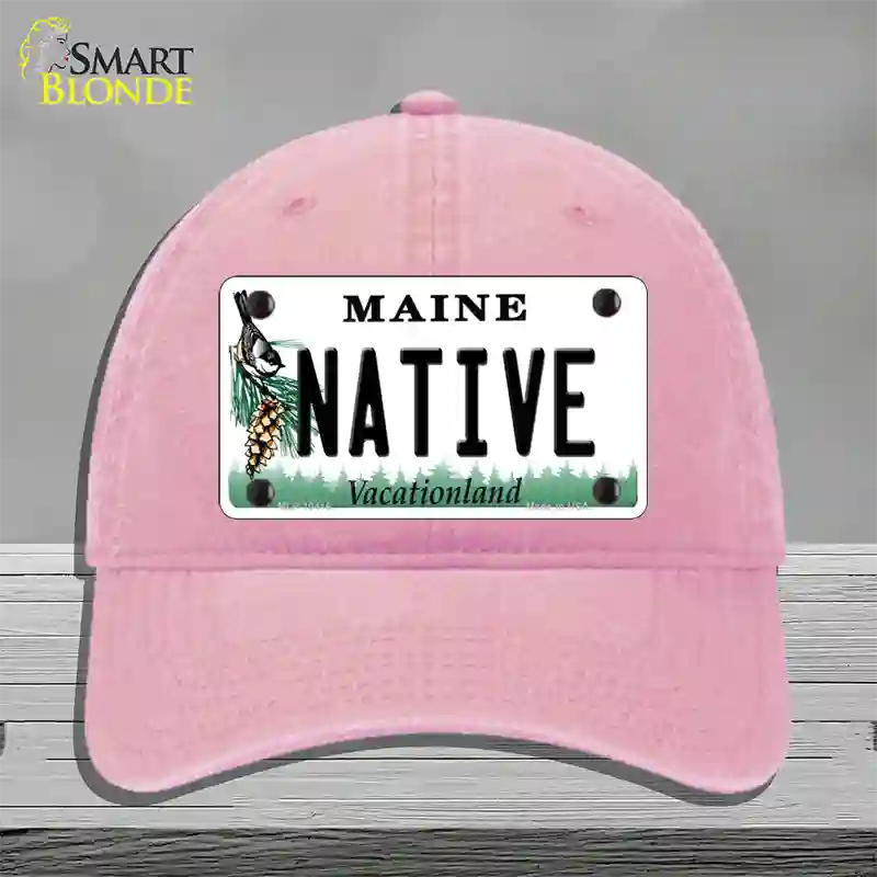 Native Maine Novelty License Plate Hat Unconstructed Cotton / Pink