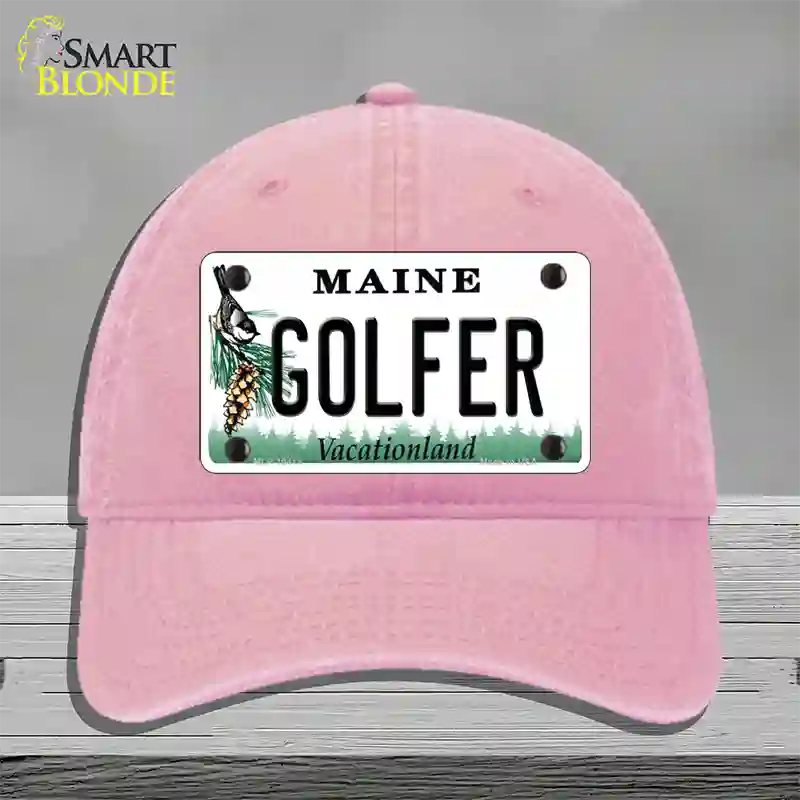 Golfer Maine Novelty License Plate Hat Unconstructed Cotton / Pink