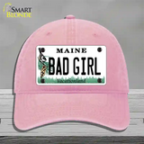 Bad Girl Maine Novelty License Plate Hat Unconstructed Cotton / Pink