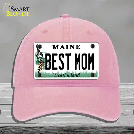 Best Mom Maine Novelty License Plate Hat Unconstructed Cotton / Pink