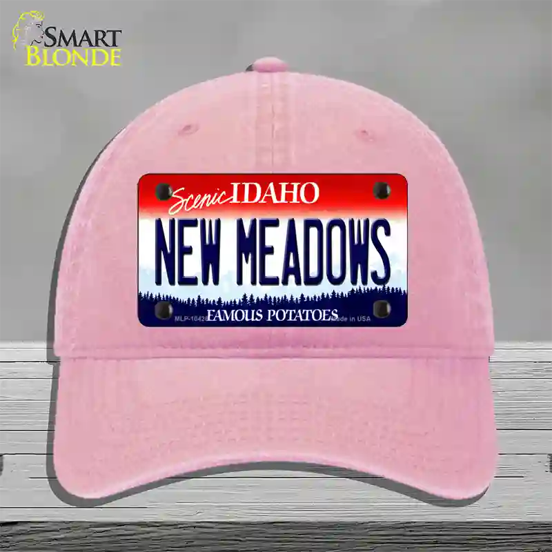 New Meadows Idaho Novelty License Plate Hat Unconstructed Cotton / Pink