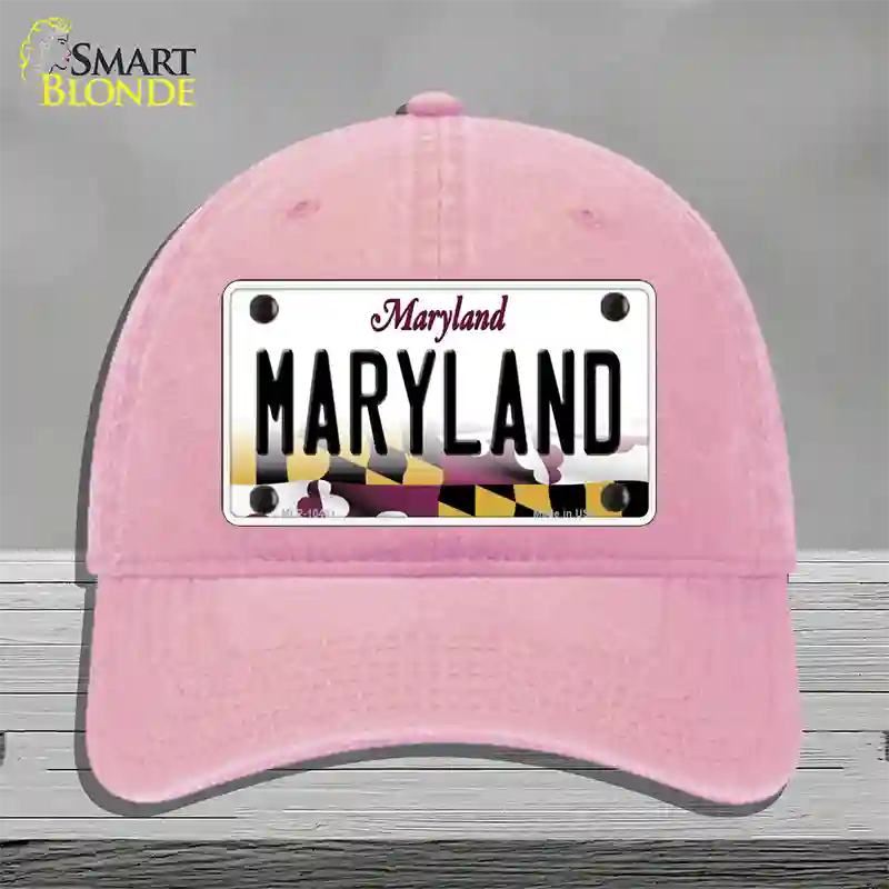 Maryland State MD Novelty License Plate Hat Unconstructed Cotton / Pink