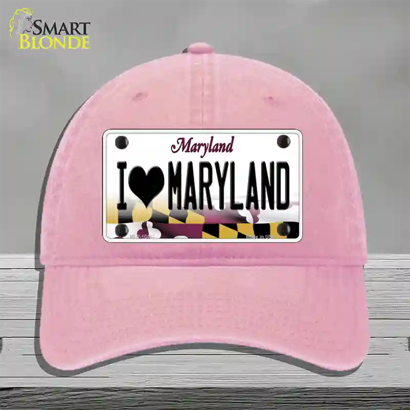 I Love Maryland Novelty License Plate Hat Unconstructed Cotton / Pink