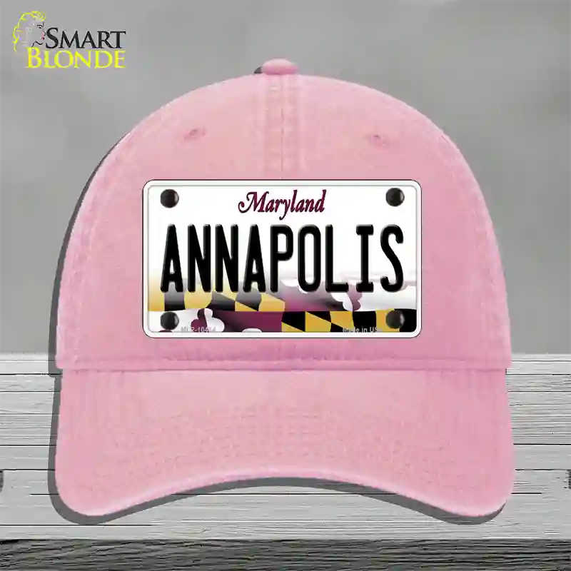 Annapolis Maryland Novelty License Plate Hat Unconstructed Cotton / Pink