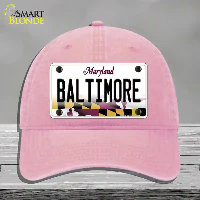 Baltimore Maryland Novelty License Plate Hat Unconstructed Cotton / Pink