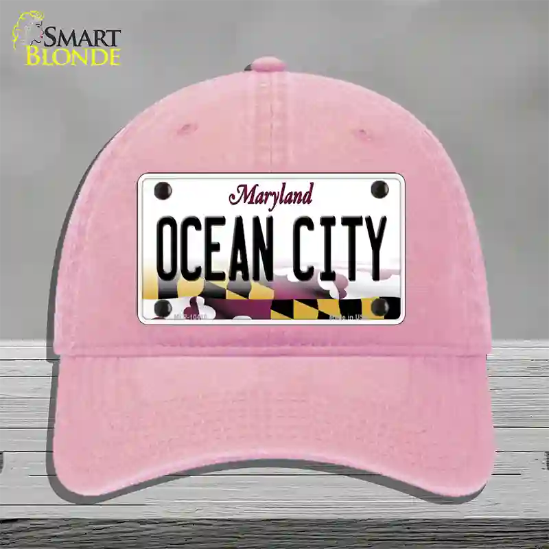 Ocean City Maryland Novelty License Plate Hat Unconstructed Cotton / Pink