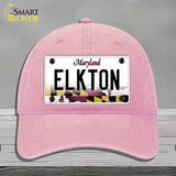 Elkton Maryland Novelty License Plate Hat Unconstructed Cotton / Pink