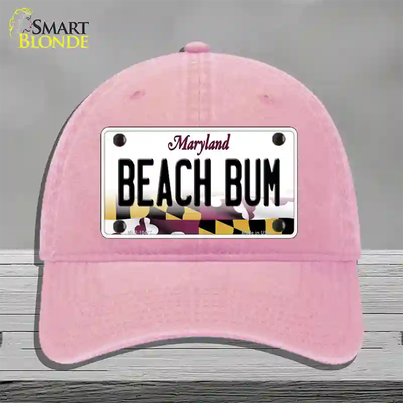 Beach Bum Maryland Novelty License Plate Hat Unconstructed Cotton / Pink