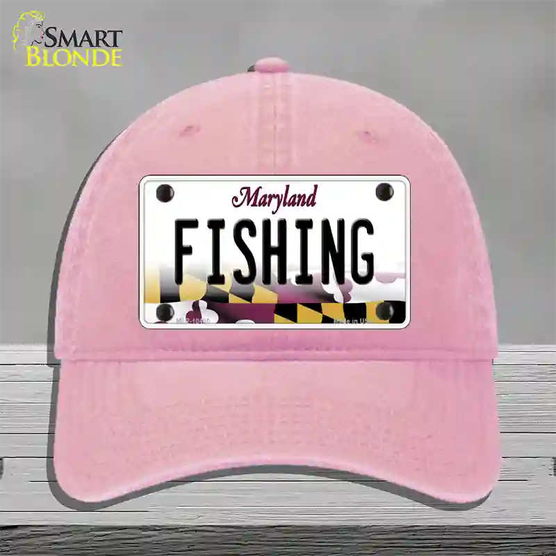 Fishing Maryland Novelty License Plate Hat Unconstructed Cotton / Pink