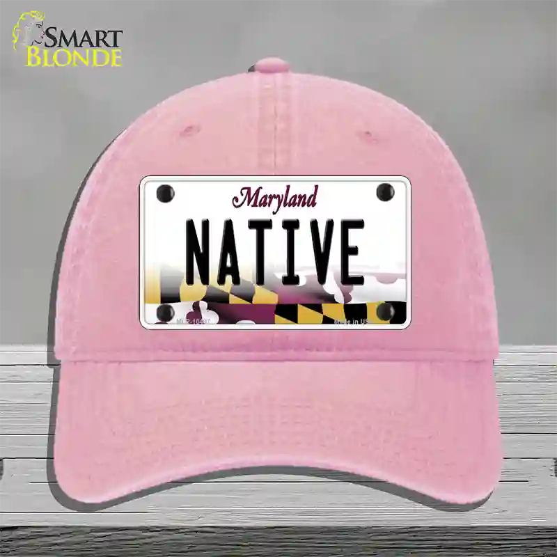 Native Maryland Novelty License Plate Hat Unconstructed Cotton / Pink