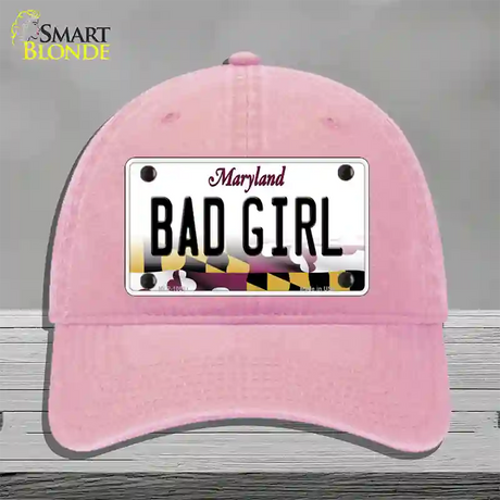 Bad Girl Maryland Novelty License Plate Hat Unconstructed Cotton / Pink