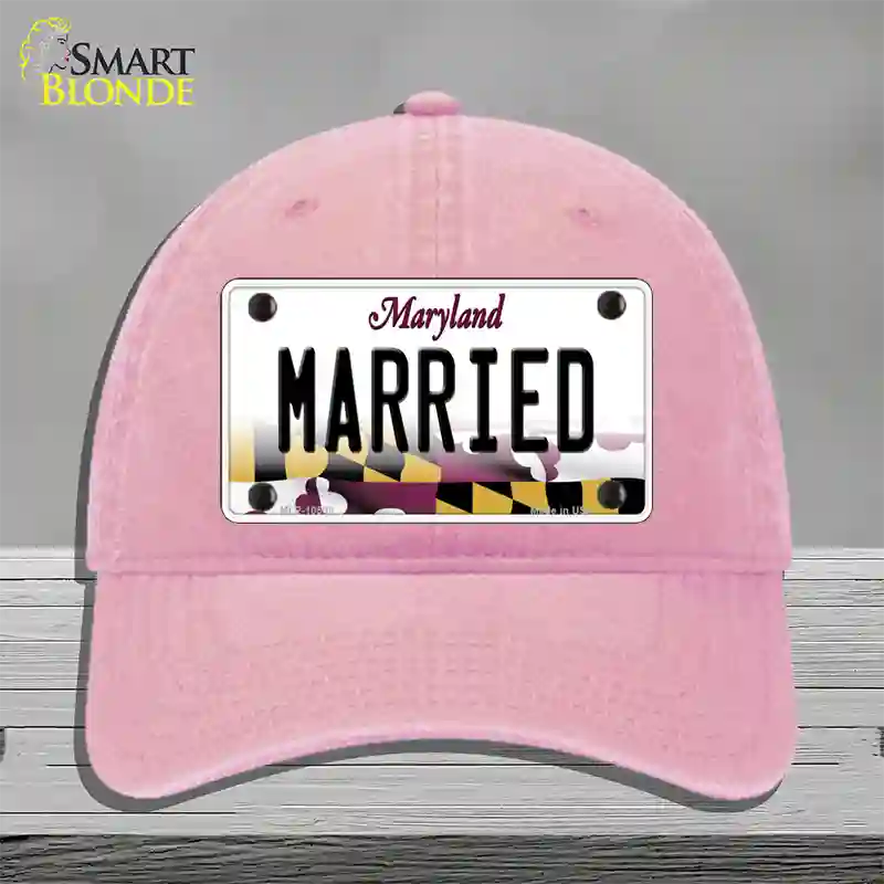 Married Maryland Novelty License Plate Hat Unconstructed Cotton / Pink