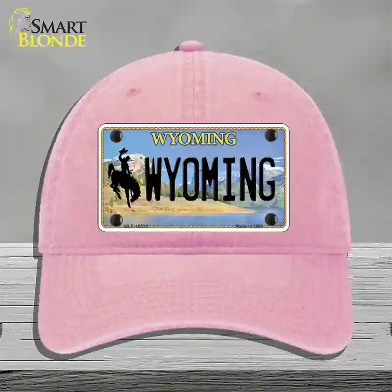 Wyoming Tag Novelty License Plate Hat Unconstructed Cotton / Pink