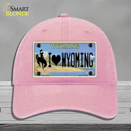 I Love Wyoming Novelty License Plate Hat Unconstructed Cotton / Pink