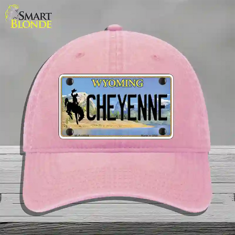 Cheyenne Wyoming Novelty License Plate Hat Unconstructed Cotton / Pink