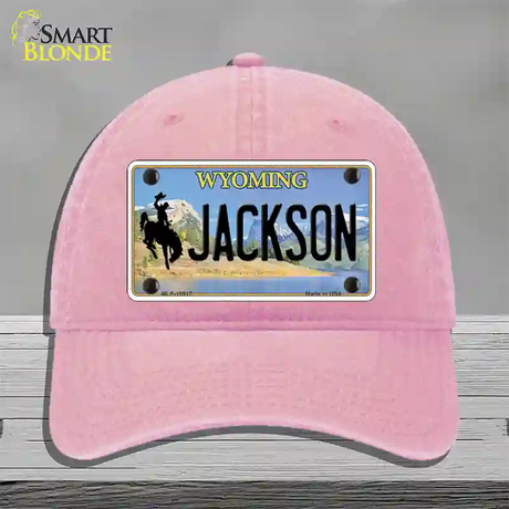 Jackson Wyoming Novelty License Plate Hat Unconstructed Cotton / Pink