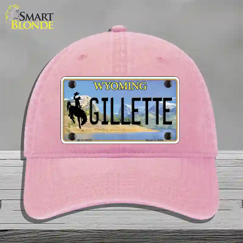 Gillette Wyoming Novelty License Plate Hat Unconstructed Cotton / Pink